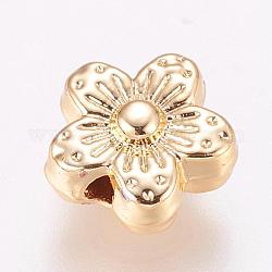 Alloy Beads, Long-Lasting Plated, Real 18K Gold Plated, Flower, Light Gold, 9x4.5mm, Hole: 1mm