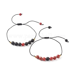 Natural Imperial Jasper(Dyed) Braided Bead Bracelets Set for Girl Women, Aromatherapy Essential Oil Diffuser Natural Lava Rock Beads Bracelets, Red, Inner Diameter: 3/4~4-3/8 inch(1.75~11.05cm), 2pcs/set