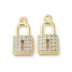 Brass Micro Pave Cubic Zirconia Pendants, Lock Charms, Real 18K Gold Plated, 15x7x2.5mm, Hole: 1.3mm