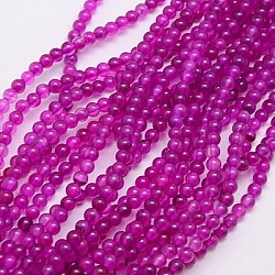 Natural Agate Beads Strand, Dyed, Round, Magenta, 4mm, Hole: 0.5mm