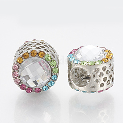 Legierung Rhinestone European Beads, mit Acryl-Perlen, Großloch perlen, Kolumne, Platin Farbe, Farbig, 11.5x12.5 mm, Bohrung: 5 mm
