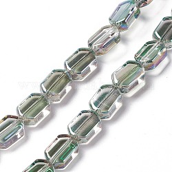 Chapelets de perles en verre électroplaqué, demi arc-en-ciel plaqué, rectangle, vert de mer foncé, 9.5x6~6.5x3.5mm, Trou: 1mm, Environ 68 pcs/chapelet, 25.59'' (65 cm)
