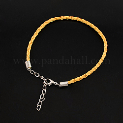 Trendy Braided Imitation Leather Bracelet Making, with Iron Lobster Claw Clasps and End Chains, Gold, 200x3mm