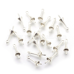 Brass Peg Bails Pendants, For Half Drilled Beads, Long-Lasting Plated, Lead Free & Cadmium Free & Nickel Free, Matte Style, 925 Sterling Silver Plated, 16x4.5mm, Hole: 1.2mm, Pin: 0.8mm
