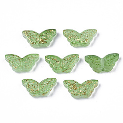 Perle di vetro verniciate a spruzzo trasparente, con foglia d'oro, farfalla, verde chiaro, 8x15x4mm, Foro: 1 mm