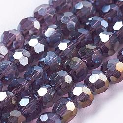 Electroplate Glass Beads Strands, Faceted(32 Facets) Round, Dark Violet, 3mm, Hole: 1mm, about 100pcs/strand, 11.5 inch