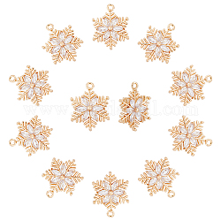 Superfindings 10 pz pendenti in ottone con micro pavé di fiocchi di neve placcati in oro con zirconi cubici, ciondoli trasparenti invernali, natalizi, per collana, bracciale, orecchini, creazione di gioielli, foro: 1.6 mm