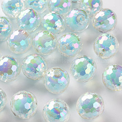 Perles en acrylique transparente, Perle en bourrelet, couleur ab , facette, ronde, bleu ciel, 16mm, Trou: 3mm, environ 205 pcs/500 g