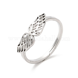 304 anello regolabile da donna con ali cave in acciaio inossidabile, colore acciaio inossidabile, misura degli stati uniti 6 (16.5mm)