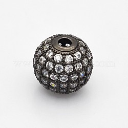 CZ Brass Micro Pave Grade AAA Clear Color Cubic Zirconia Round Beads, Cadmium Free & Nickel Free & Lead Free, Gunmetal, 6mm, Hole: 1mm