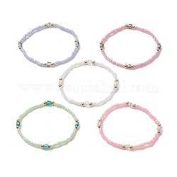 Braccialetti di perline di semi di vetro per le donne, bracciali elasticizzati in ottone perline, colore misto, diametro interno: 2-1/8 pollice (5.3 cm)