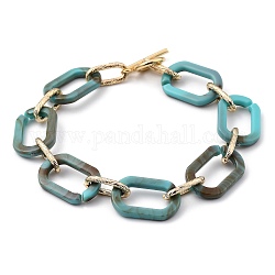 Bracelets en acrylique et en aluminium, avec 304 fermoirs à bascule en acier inoxydable, or clair, turquoise foncé, 8-5/8 pouce (22 cm)