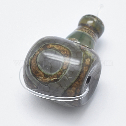 Ágata dzi natural, 3 abalorios gurú agujero, cuentas perforadas en t, para la fabricación de la joya budista, gris pizarra, 30~31x18x17~19mm, agujero: 2 mm