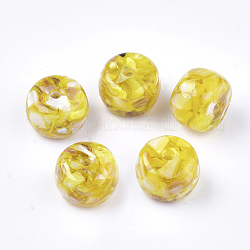 Perles en résine, avec coquille, rondelle, jaune, 12x8~9mm, Trou: 1.8mm