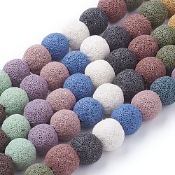 Natural Lava Round Beads Strands, Dyed, Mixed Color, 12mm, Hole: about 2.5~3mm, about 35pcs/strand, 15inch
