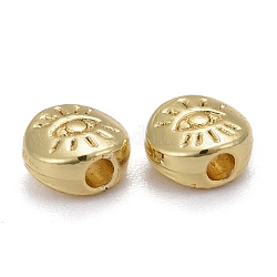 Legierung Tibetische Perlen, langlebig plattiert, flach rund mit bösen Blick, echtes 18k vergoldet, 5.5x6x3 mm, Bohrung: 1.5 mm