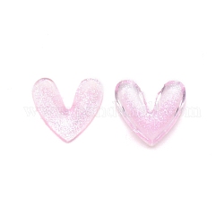 Coeur 3d avec cabochons en résine poudre pailletée, clous d'art d'ongle, accessoires nail art decoartion, rose, 9.5x9.5x2mm, environ 30 pièce/bg