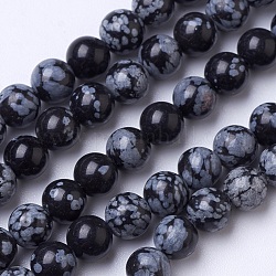 Naturschneeflocke Obsidian Perlen Stränge, Runde, 6 mm, Bohrung: 1 mm, ca. 60 Stk. / Strang, 15.1 Zoll