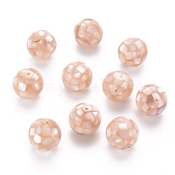 Perles en résine, avec coquillage rose naturel, ronde, peachpuff, 14.5mm, Trou: 1mm