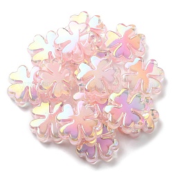 Perlas de acrílico plateado UV, iridiscente, talón en grano, trébol, rosa, 25x25x8mm, agujero: 3 mm