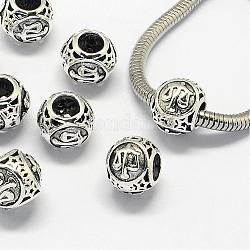 Metall Großlochperlen, großes Loch Rondell Perlen, mit Sternbild / Sternzeichen, Antik Silber Farbe, Waage, 10.5x9 mm, Bohrung: 4.5 mm