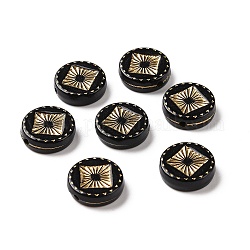 Opake Legierung Perlen, goldenen Metall umschlungen, Flachrund, Schwarz, 15.2x4.5 mm, Bohrung: 1.8 mm, ca. 606 Stk. / 500 g