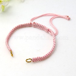 Nylon DIY Bracelet Making, with Brass Rings, Golden, Pink, 140~175x4~7.5mm