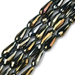 Perlas de vidrio opaco galvanizado hebras, chapado en arco iris , facetados, lágrima, negro, 15x6mm, agujero: 1 mm, aproximamente 50 pcs / cadena, 28.35 pulgada (72 cm)