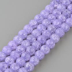 Crackle sintetico perle di quarzo fili, tondo, tinto, lilla, 10mm, Foro: 1 mm, circa 40pcs/filo, 15.7 pollice