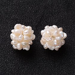 Perline rotonda handmad perla naturale tessute, colore conchiglia, 12mm, Foro: 1.5 mm