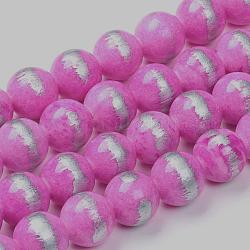 Natural Jade Beads Strands,  Brushed Silver Color, Dyed, Round, Pearl Pink, 6mm, Hole: 0.8mm, about 62pcs/strand, 15.7 inch(40cm)