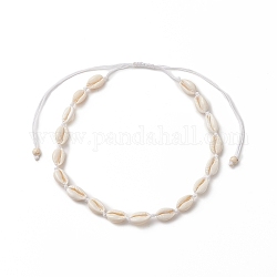 Conchiglia di ciprea naturale e collana di perline intrecciate turchesi sintetiche da donna, bianco, diametro interno: 12.20~23.62 pollice (31~60 cm)