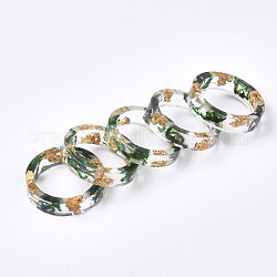Resin Rings, with Dried Grass, Gold Foil, Green, 17mm