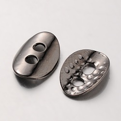 Botones de latón, 2 agujero, ovalado martillado, gunmetal, 14x10x1mm, agujero: 2 mm