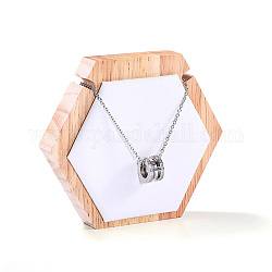 Bois hexagonal recouvert de cuir pu présentoirs à un collier, support d'affichage de bijoux pour le stockage de collier, blanc, 11.5x2x10 cm
