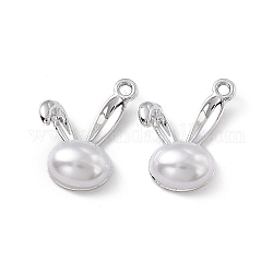 Pendentifs en plastique imitation perle ABS, avec les accessoires en alliage, breloque tête de lapin, platine, 19x15x5mm, Trou: 1.6mm