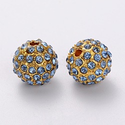 Abalorios de Diamante de imitación de la aleación, Grado A, redondo, color metal dorado, zafiro luz, 12mm