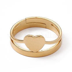 Ion Plating(IP) 201 Stainless Steel Heart Adjustable Ring for Women, Real 18K Gold Plated, US Size 6 1/4(16.7mm)