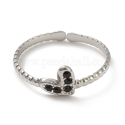 Открытое кольцо-манжета со стразами в форме сердца RJEW-K237-02P-1