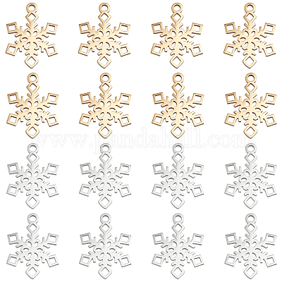 DICOSMETIC 16pcs 2 Colors Snowflake Charms Pendants Stainless Steel Gold Color Christmas Snowflake Charms DIY Jewelry Making