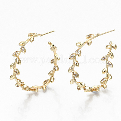 Серьги-кольца из латуни с прозрачным кубическим цирконием и прозрачным паве KK-R117-024-NF-1