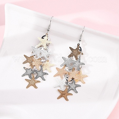 Серьги-подвески в виде морских звезд из нержавеющей стали 430 EJEW-A137-11M-1