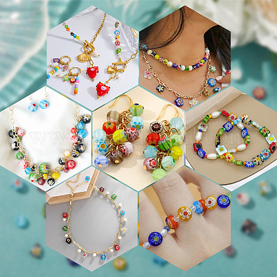 180 шт. 6 стиля круглых стеклянных бусин миллефиори ручной работы LAMP-LT0001-08-1