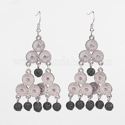 Серьги с подвесками из натурального вулканического камня EJEW-JE02503-01-1