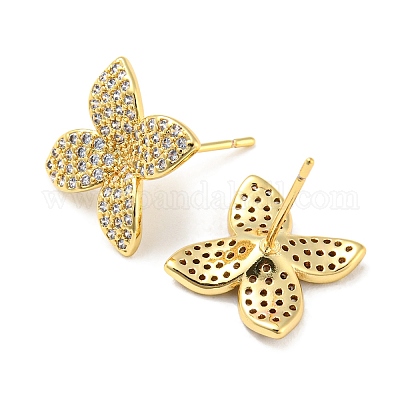 Женские серьги-гвоздики из латуни с микро-паве и цветочной стойкой из кубического циркония EJEW-F326-13G-1