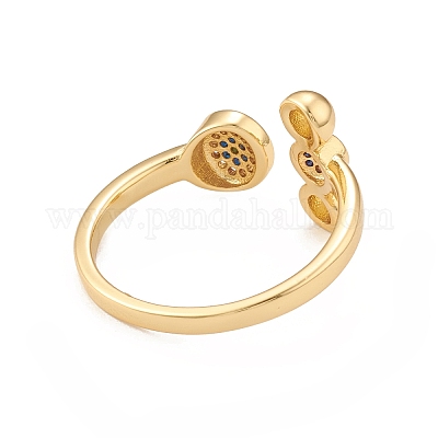 Синий кубический цирконий плоский круглый с перемычкой открытое кольцо-манжета RJEW-F135-04G-1