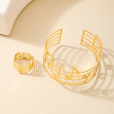 Наборы полых браслетов-манжет и колец из сплава с музыкальными нотами FS-WG9B413-01-1