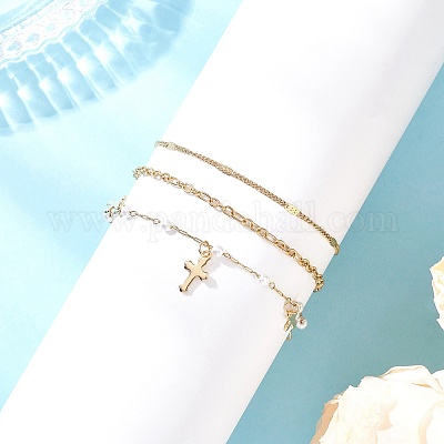 Браслеты из круглого АБС-пластика с бусинами из искусственного жемчуга и стальных тросов 304 BJEW-JB12452-01-1