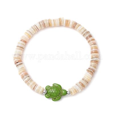 Браслеты из синтетических бирюзовых бусин и натуральных пресноводных ракушек BJEW-JB11873-1