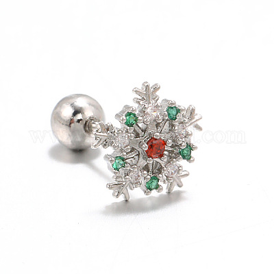 Серьги-гвоздики из латуни с кубическим цирконием в форме снежинки FS-WGD4C14-03-1